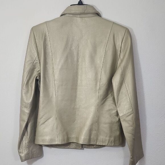 Express World Brand Vintage Goldtone Leather Fully Lined Jacket - Picture 2 of 9